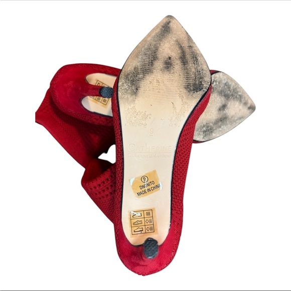 Catherine Malandrino Dnonito Pointed Toe Vibrant Red Knit Stiletto Heels Size 9 - Picture 9 of 9